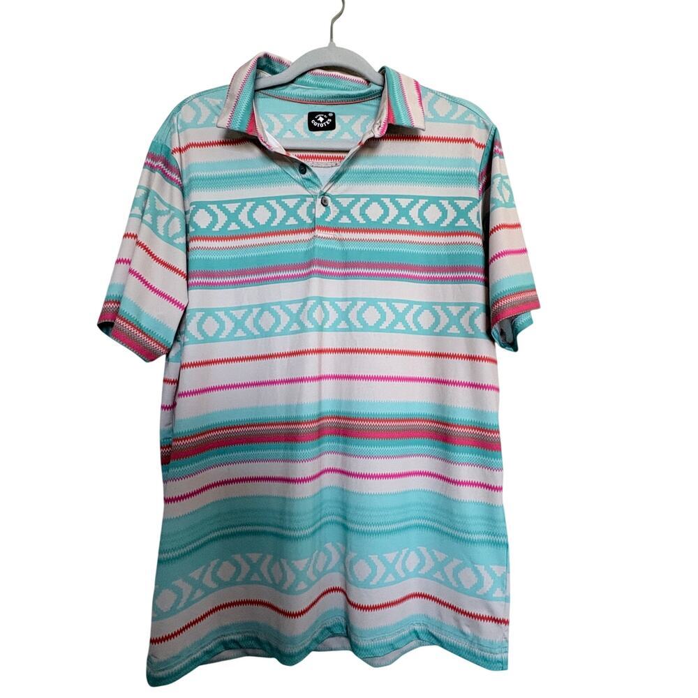 Raised By Coyotes Polo Shirt M Southwest Geometric Turquoise Performance Golf